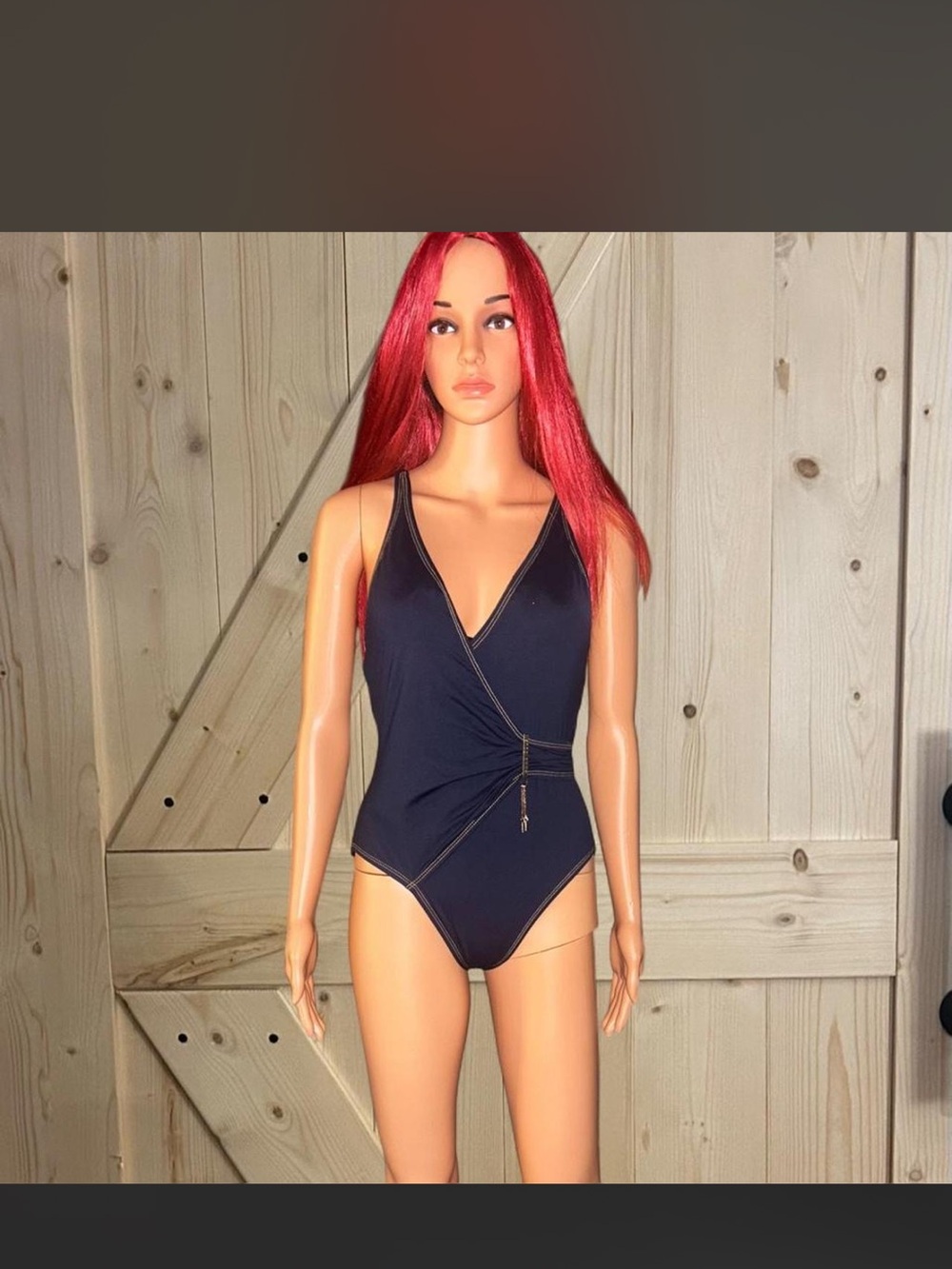 Anne Cole Navy Faux-Wrap One-Piece Swimsuit